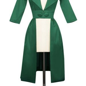 TRASHY DIVA By Candice Gwinn Kelly Cutaway Coat Green Long Dress Sz 2 Small